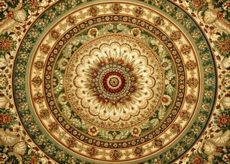 Obraz premium Ancien Tapestry Medallion: Vintage, ornate, circular tapestry design with intricate patterns and muted colors.