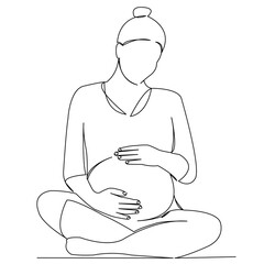 One continuous single drawing line art doodle female, pregnant, pregnancy, woman, parentl. Isolated image hand draw contour on a white background