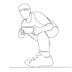 One continuous single drawn line art doodle cellphone, phone, boy, mobile, happy. isolated image hand-drawn contour on a white background