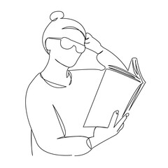 One continuous single drawing line art doodlebook, people, female, one, girl. Isolated image hand draw contour on a white background