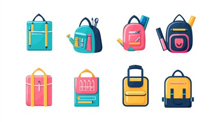 Colorful collection of stylish backpacks, perfect for school or travel. Ideal for students and outdoor enthusiasts alike.