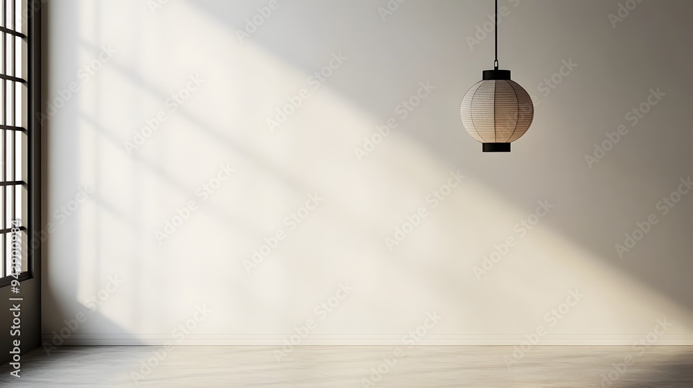 Poster a single lantern gently illuminating a serene minimalist room creating a peaceful and inviting atmos