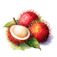 Fresh rambutan fruit illustration. Vibrant and colorful tropical fruit.transparent background