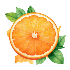 orange slice illustration with green leaves. Perfect for food, citrus, and fruit-themed designs and elements. transparent background