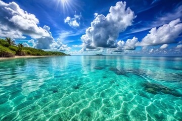 Azure Serenity: Crystal-clear turquoise waters, calm seas, tranquility, serenity, sky blue, calm, marine life