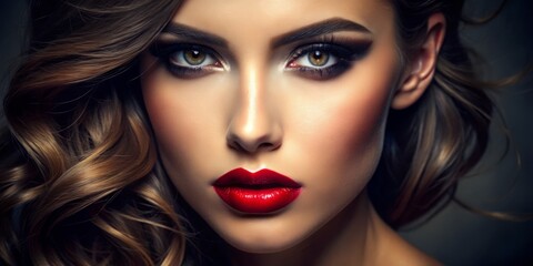 Fototapeta premium Bold and Sultry: Intense, smoky eyes, matte lips, and a confident expression, creating a captivating and seductive look.