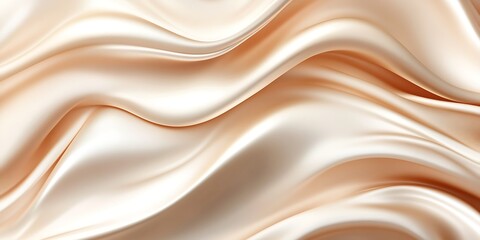 Obraz premium Beige cream vanilla light brown silk satin fabric. Soft wavy folds in the fabric. abstract background with space for your design. 