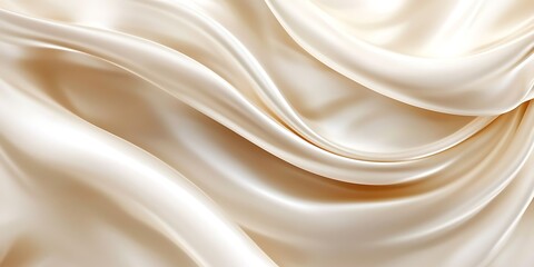 Fototapeta premium Beige cream vanilla light brown silk satin fabric. Soft wavy folds in the fabric. abstract background with space for your design. 