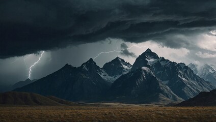 Mountain range under a stormy sky