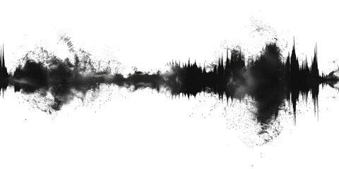Abstract black and white sound wave representation with textured patterns and shapes