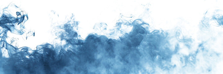 Obraz premium Mysterious blue smoke swirls gracefully against a white background, creating an ethereal atmosphere