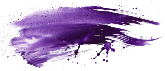 Creative purple brushstroke with splashes on white background highlighting artistic design elements