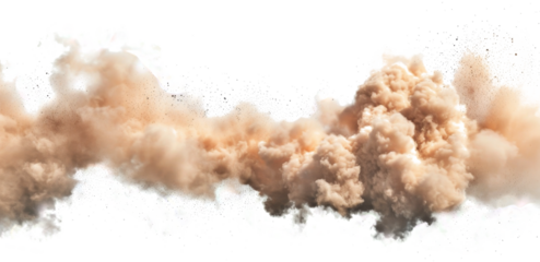 Dust cloud formation during a construction project at a site in early afternoon sunlight