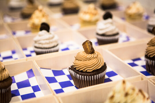 Close-up of Chocolate Cupcakes in Individual Boxes at Bar Mitzvah