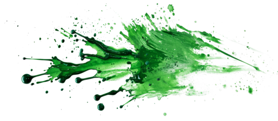 Vibrant green paint splash created during an artistic project on a white background