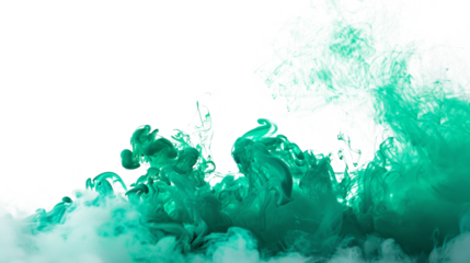 Vibrant green smoke swirls against a clean white background in an artistic display
