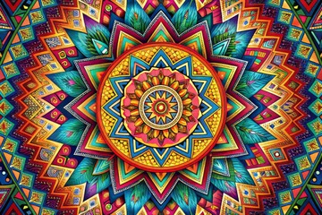 ConsciousPresence: Vibrant, present, high-energy colors, geometric patterns, bold textures.