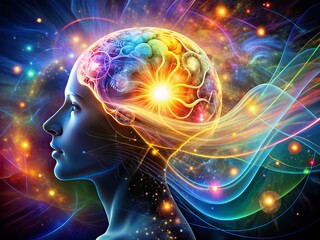 Consciousness Exploration: Introspective, Cerebral, Figurative, Vibrant Colors, Cognitive Science