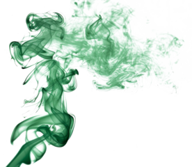 Swirling green smoke forms abstract patterns against a white background during a calm setting