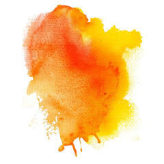 Bright watercolor splash in warm hues of orange and yellow creating an artistic background effect