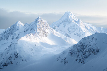 Obraz premium The mountains are covered in snow and the sky is cloudy