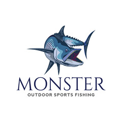 Monster Fish Logo Design. Fishing Logo Design Illustration Vector