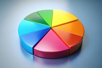 Fototapeta premium A colorful 4-part circle pie chart with equal sections, filled with different bright hues, illustrating data distribution, proportions, or market share in a modern design.
