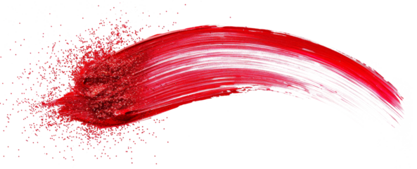 Vibrant red paint stroke with splashes showcasing creativity and artistic expression