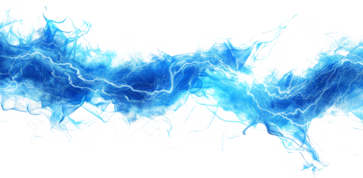 Dynamic blue abstract illustration featuring electric waves and flowing energy patterns