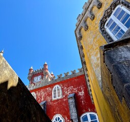 Exterior of National Palace of Pena,   a Romanticist castle in São Pedro designed by Ferdinand II of Portugal, The Architect was Wilhelm Ludwig von Eschwege, Sintra, Portugal.