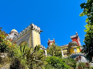 Exterior of National Palace of Pena,   a Romanticist castle in São Pedro designed by Ferdinand II of Portugal, The Architect was Wilhelm Ludwig von Eschwege, Sintra, Portugal.