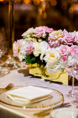 Floral Centerpiece on Table at Wedding