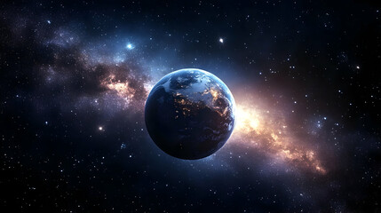 Fototapeta premium Planet Earth in space with a galaxy behind it.