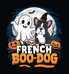French Boo-Dog. Funny Halloween Ghost t-shirt vector design