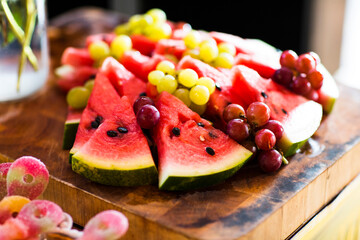 Close-up of Watermelon and Grapes