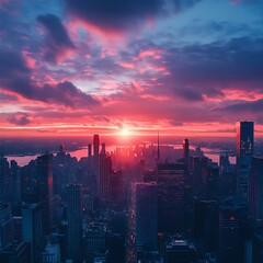 Fototapeta premium Stunning Urban Sunset Over Vibrant City Skyline