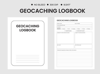 Geocaching Logbook Tracker Template, Printable Planner Vector Illustration.
