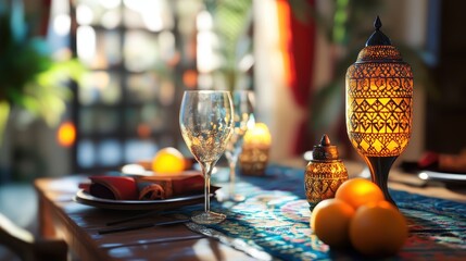 Ornate Candle Holders and Ornages on Table Setting