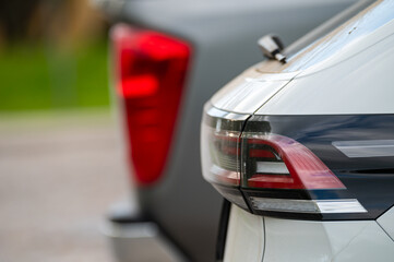 Close Up of Car Tail Lights. Background with selective focus and copy space.