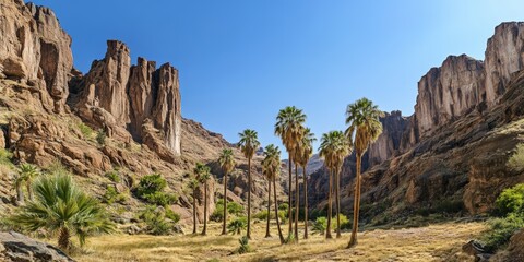 Palm trees in a wadi in the Dhofar Mountains, Oman