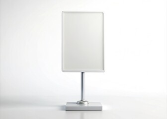 A crisp white rectangular sign with a blank face stands upright on a studio pedestal against a pure white isolated background, awaiting customization.