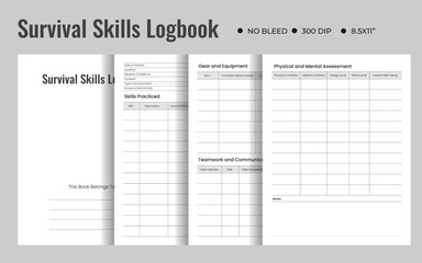 Survival Skills Logbook Tracker Template, Journal Printable Planner Vector Illustration.