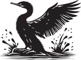 A wild duck swimming in water silhouette clipart-05