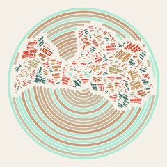 Latvia Round Poster. Typography style image of Country. Regions word clouds of Latvia. Vintage image design with scratch texture.