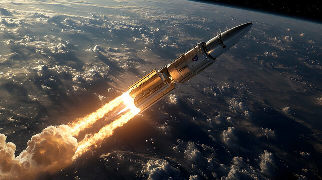 Rocket Launch Over Earth With Dramatic Fire and Smoke.