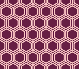 Minimalistic hexagon background. Raisin Black color on matching background. Bold rounded hexagons mosaic pattern with inner solid cells. Large hexagon shapes. Seamless pattern.