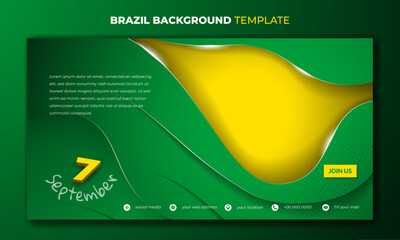 Banner template design with cut out abstract green on yellow background for brazil independence day