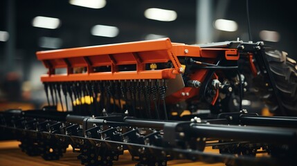 A photo of a detailed shot of a seed drill machine
