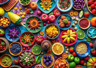 Feast of Colors: Vibrant, cheerful, playful, experimental, bold hues, geometric shapes