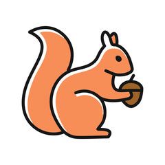 Cute squirrel holding acorn. A cartoon squirrel with a bushy tail is happily holding an acorn, symbolizing preparation for the cold months and the importance of resourcefulness.